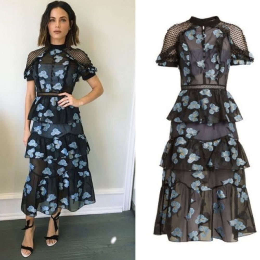 self portrait Fil Coupe Open Back Cape midi Dress